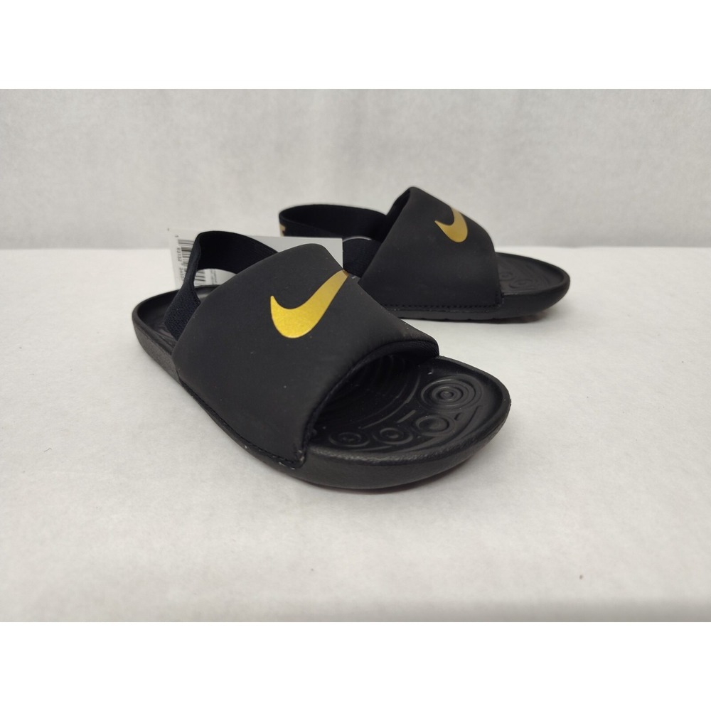 Nike Toddler Kawa Slides Sandals BV1094-003‎ Black Metallic Gold Sz 10